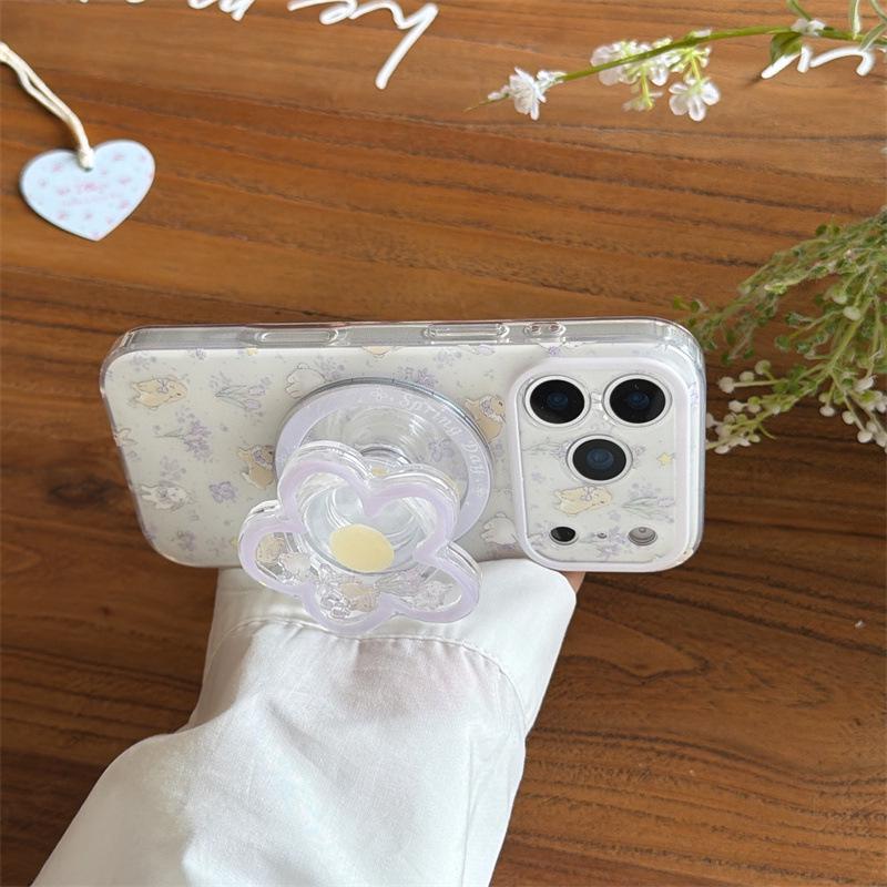 Весенний фиолетовый цветочный чехол-подставка с магнитом и кроликом для iPhone 17/16 Pro Max/15/14