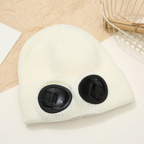 Вязаная шапка однотонная теплая вязаная шапка с декором в виде очков эластичная ветрозащитная зимняя шапка для улицы путешествий езды на велосипеде повседневная носка