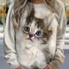 Women Spring Autumn O Neck Pullover T-shirt Cute Cat Print Comfortable Casual Sweatshirt Female New Korean Loose Long Sleeve Tops