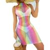 Sexy Women Sheer Mesh Bikini Cover Up Swimwear Swimsuit Bathing Suit See Through Crochet Rainbow Fishnet Beachwear Dress CT014