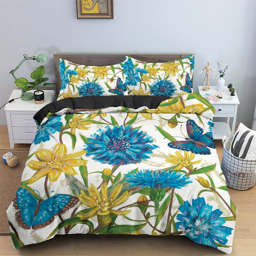 Comforter Watercolor Flowers King Queen Colorful Blooming Floral Bedding Set For Teen Adult Plant 2/3Pcs Polyester