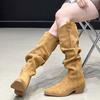 Vintage Matte Tall Western Boots Women's Fat Mm Big Tube Slim Boots Thick Heel Long Tube Stack Knight Boots 2025 Autumn