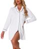 Cheibear Summer Pajama Shirt Long Sleeve Size XS Women's Dress, Button-Down, White,