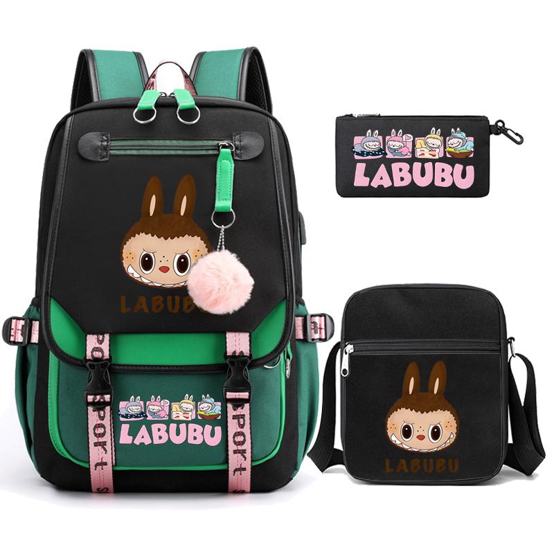 3Pcs/set Cute Printed Backpack with Shoulder Bag Pencil Case Schoolbag Teenager Student Boy Girl Large Capacity Bookbag