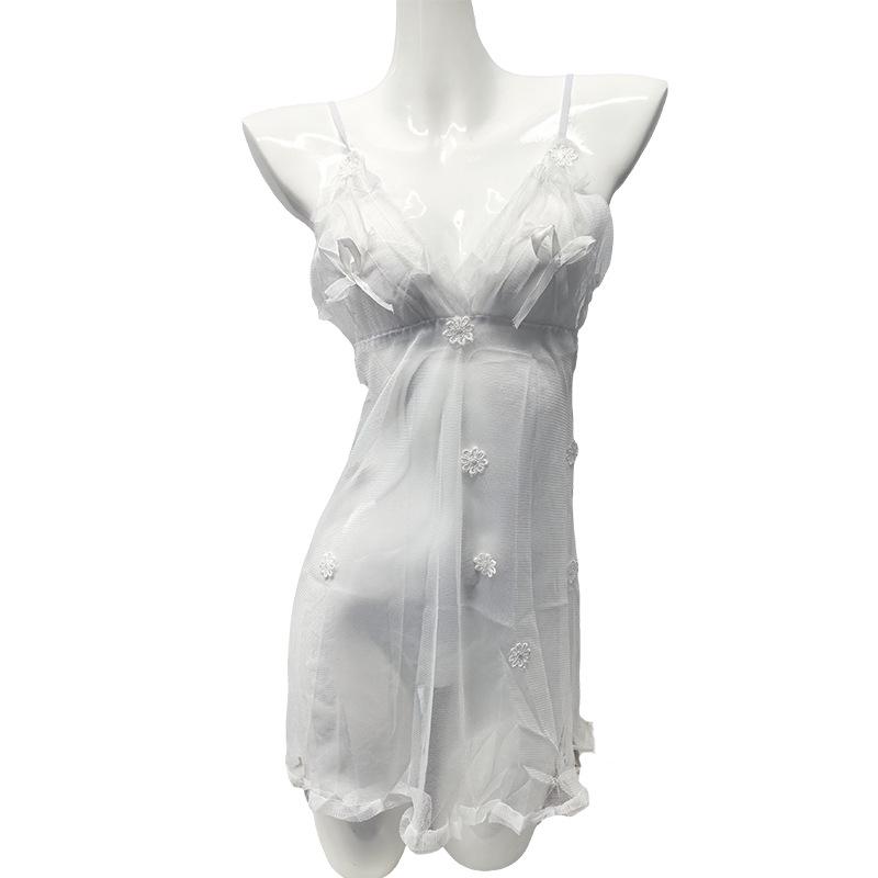 Seductive Mesh Nightdress with Suspenders - Open-Cup Transparent Lingerie for Women
