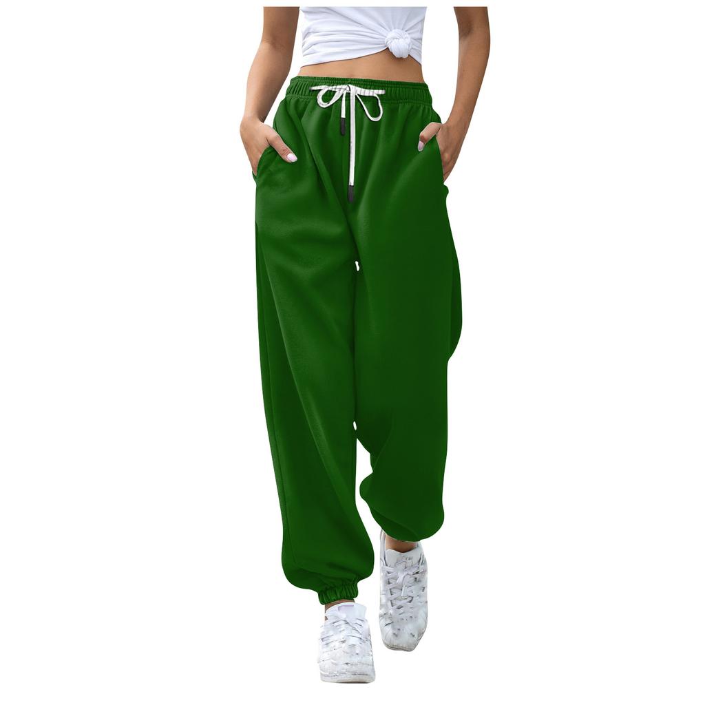 Women's Fashion Solid Colour Casual Drawstring Elastic Waist Drawstring Trousers