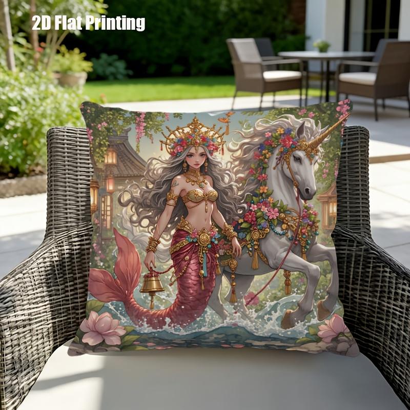 Mermaid and Unicorn Pillowcase Fantasy Art Cushion Cover Mythical Creatures Throw Pillow Magical Sea Decor Gift for Her
