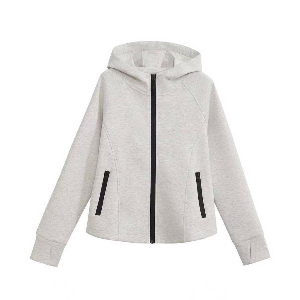 Jimo Women's 2025 Autumn Slimming Hooded Jacket with Zipper, Thickened Air Cotton Cardigan