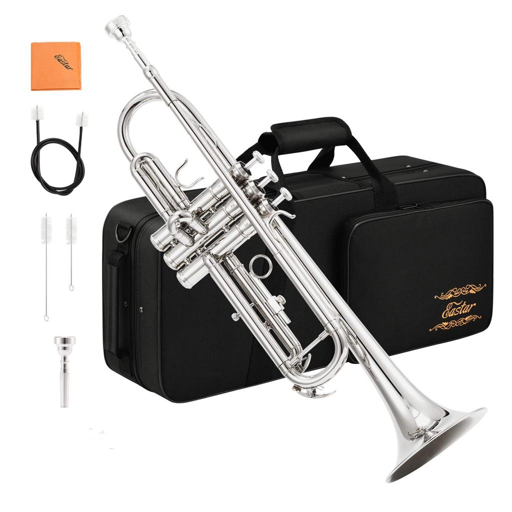 Eastar Trumpet In Bb, for Beginners, with Cleaning Accessories (Nickel Plated)