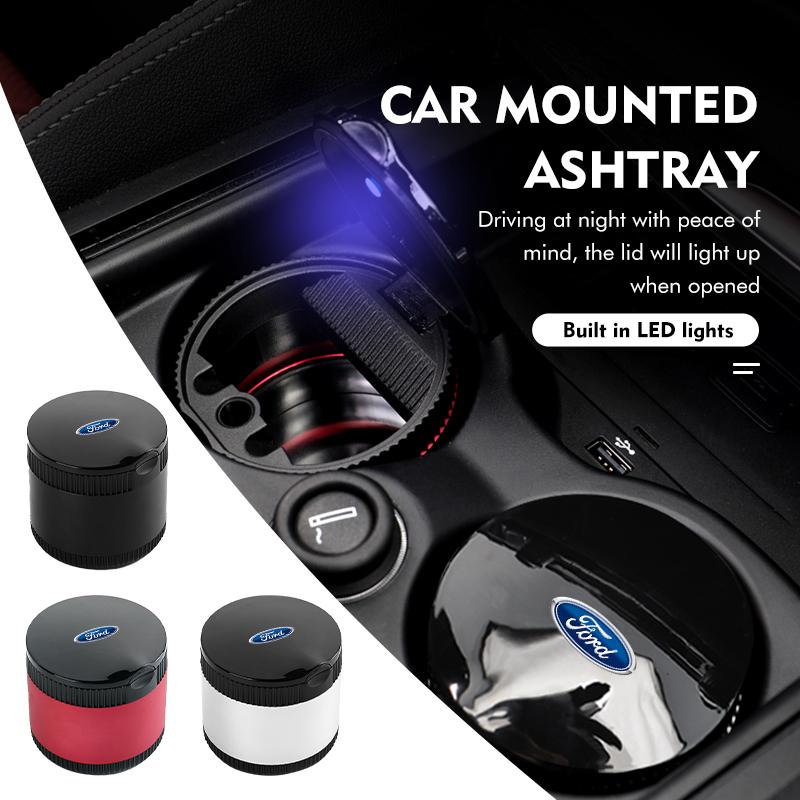 Car Mounted LED Ashtray ABS Alloy Stainless Steel Auto Accessory For Ford Focus mk2 mk3 mk4 Fiesta Ranger Mondeo S-MAX Kuga