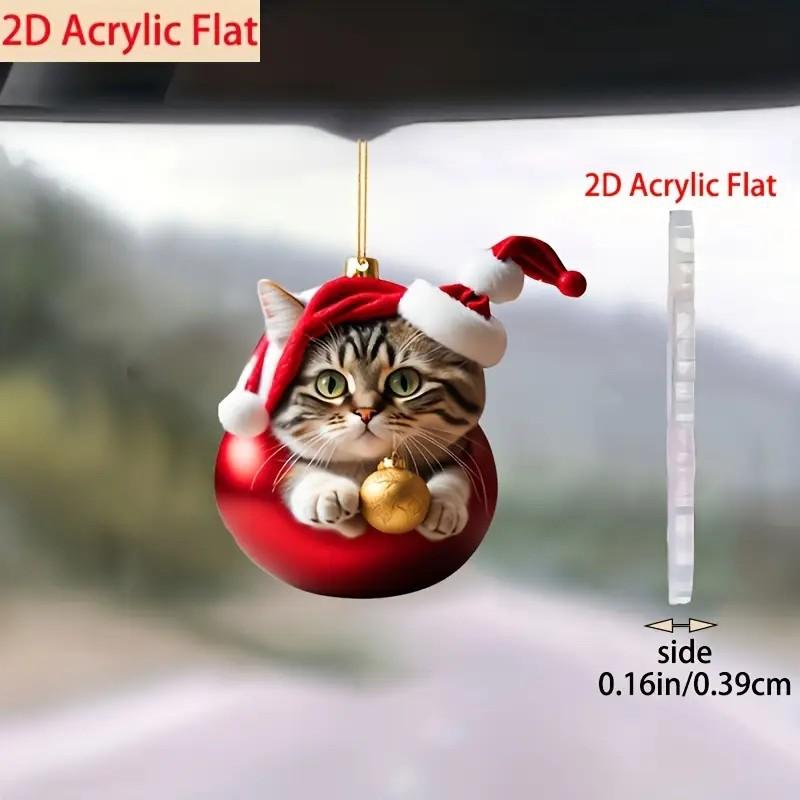 2PCS Cute Cat Theme Christmas Ball Acrylic 2D Decorative Hanging Ornament for Xmas Tree Festive Party New Pendant Supplies