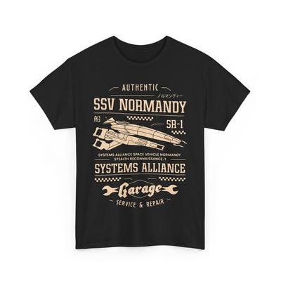 Унисекс футболка Ssv Normandy Garage. Видеоигра Mass Effect. Командир Шепард