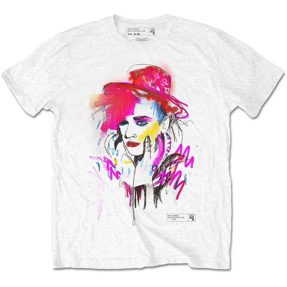 Boy George And Culture Club T Shirt Drawn Portrait Logo Unisexs White S