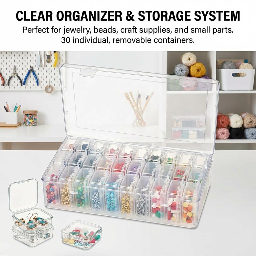 30-Compartment Transparent Plastic Storage Box Large Capacity Organizer For Cosmetics Stationery Medicines