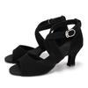 Black Leather Women Girls Latin Dance Shoes Cross Strap Salsa Tango Ballroom Dancing Shoes Heel 6.5cm Indoor