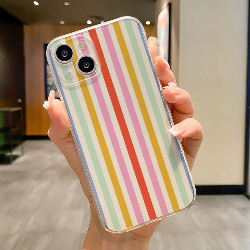 Красочный полосатый чехол для телефона для iPhone 17 16e 16 15 14 13 12 11mini Pro Max X XR XSMAX 8 7 Air Plus Мягкий чехол