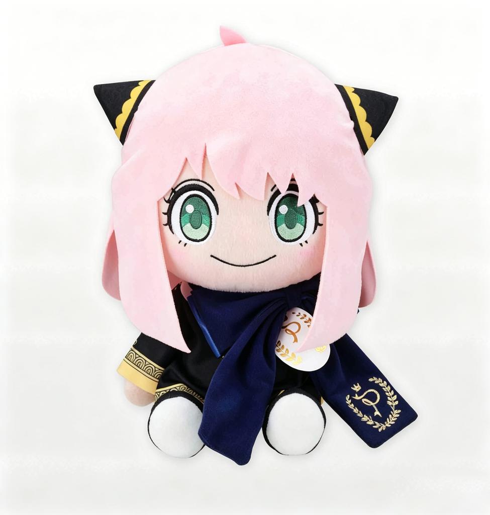 Official Anya Forger With Scarf & Medal Sitting Plush Doll 27cm for Fans of Spy Family Soft PP Cotton Stuffed Toy
