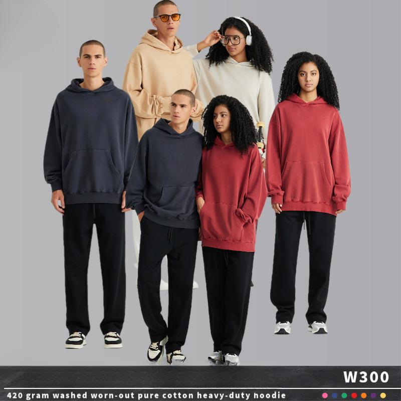 40G чистый хлопок тяжелый стираный старый свитер с капюшоном мужской американский ретро модный парный худи