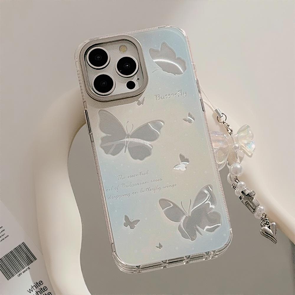 Синий Градиент Полый Бабочка Подходит для IPhone 15 IPhone 14 Promax Супер Фея 13 Подвесная Цепочка 16 Водные Ряби
