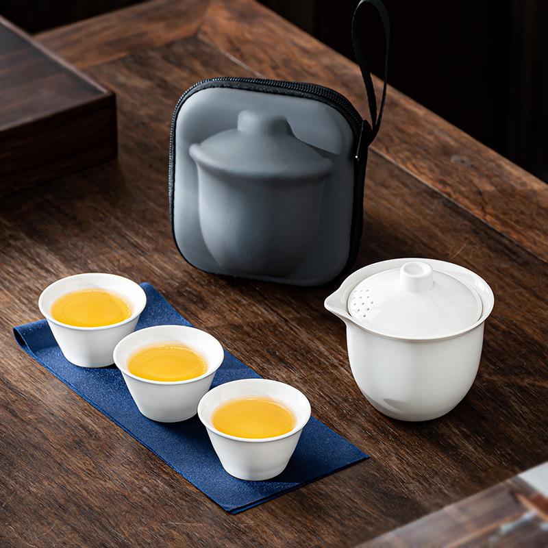 Plant Ash Outdoor Portable Travel Express Cup One Pot Three Cups Ceramic Travel Tea Set Integrated Storage Bag