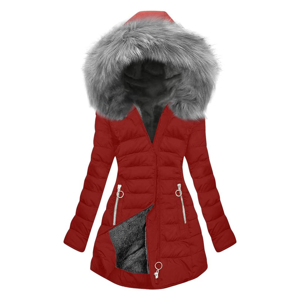 Women Hooded Plus Velvet Corduroy Coat Ladies Winter Cotton Coat Thickened Mid Length Warm Jacket