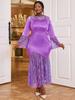 Purple Lace Dresses Long Flare Sleeve O Neck Bodycon Package Hip Fishtail Evening Birthday Event Outfits