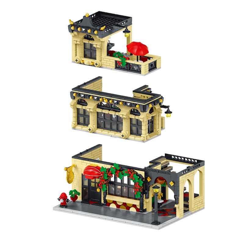 1489Pcs Moc Creative City Western Restaurant Streetview Building Lde Blocks Model Architecture Children'S Puzzle Toys