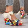 Fashion Women's High-heeled Sandals Fashion Round Head Open-toe Printed Waterproof Platform Side Butterfly Hitch Heel Shoes