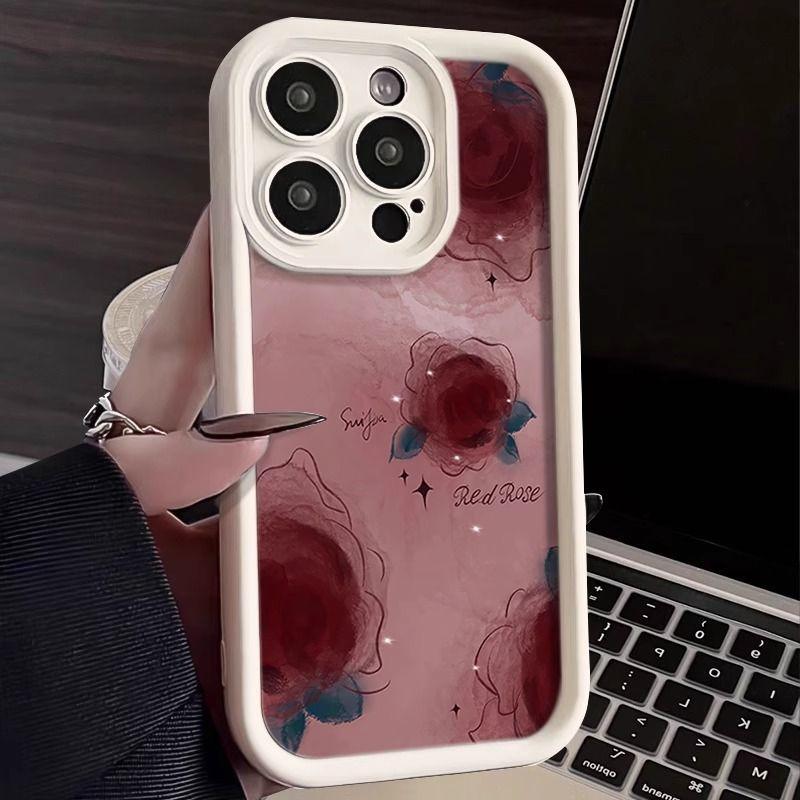 Ретро Готическая Девушка с Розой Чехол для Телефона Для iPhone 16 15 14 13 12 11 Pro Max XR XS 7 8 Plus Новый Объектив Противоударный Мягкий Силиконовый Чехол Y2k