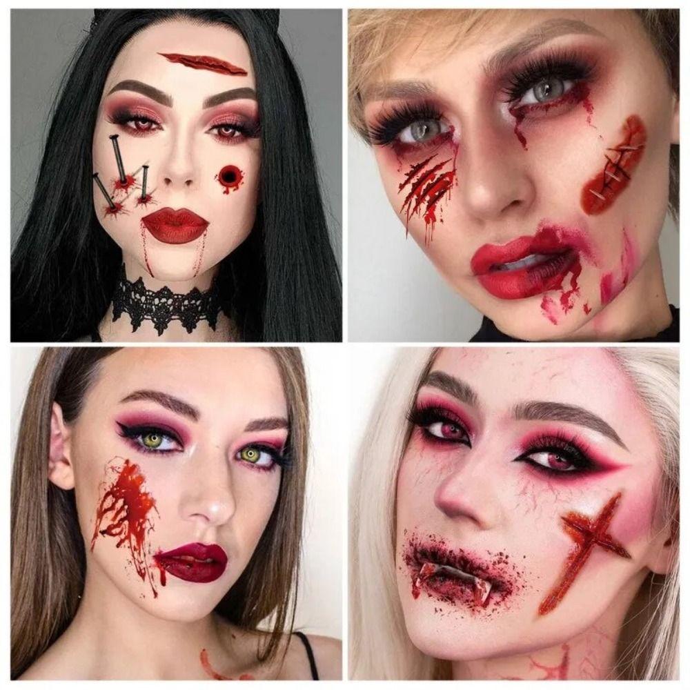 Bloody Scars Halloween Temporary Tattoos Face Patch Halloween Body Art Stickers Children