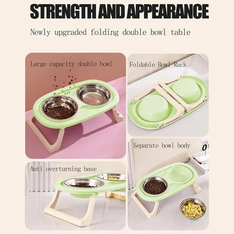 1 foldable stainless steel pet bowl, cat and dog food bowl with neck protection for high feet
