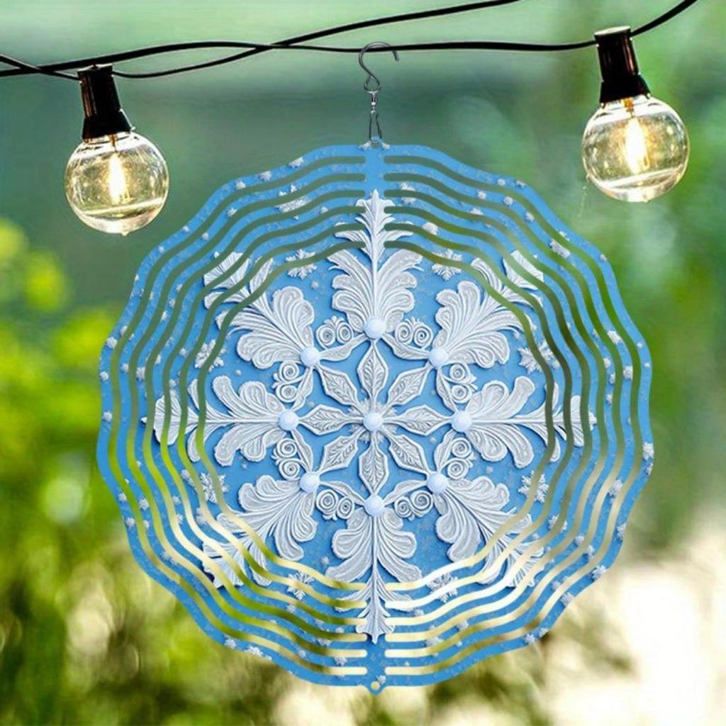 Unique Mandala Wind Chime with Snowflake Pattern Metal Windmill, Dynamic Sculpture Suitable for Garden Patio Hanging Decor, Durable Outdoor Artwork