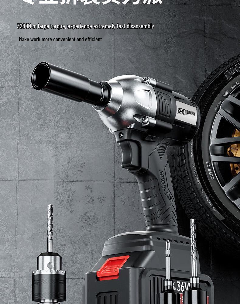 Бесщеточный электрический ударный гайковерт с высоким крутящим моментом и литиевой батареей для авторемонта, монтажа строительных лесов и деревообработки