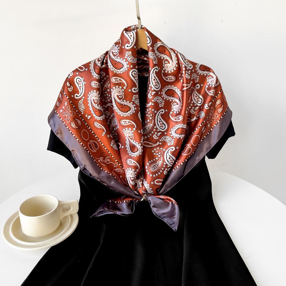 Новый шелковый шарф женский шарф с принтом кешью шарф-накидка атласный шарф атласный шарф большой квадратный шарф-шаль
