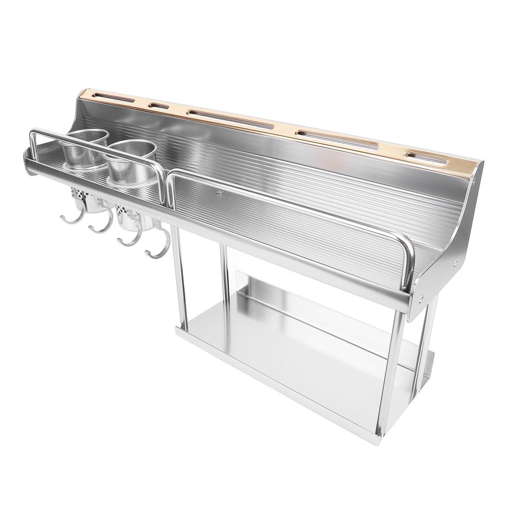 Настенная полка для специй из алюминиевого сплава, настенный органайзер для кухонных принадлежностей с двойным держателем для палочек для еды для