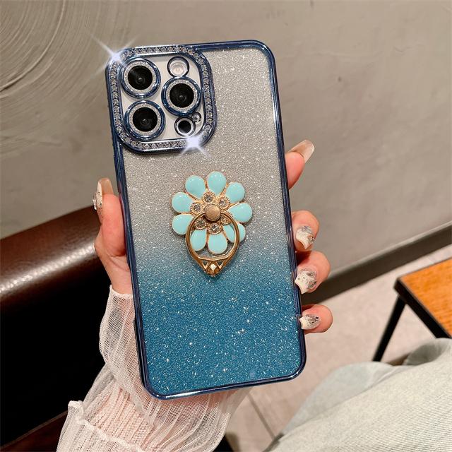 Роскошный чехол для телефона с гальваническим покрытием и бриллиантовой рамкой для iPhone 16 Pro Max для iPhone 11 12 13 14 15 16 Plus с блестящей подставкой-держателем