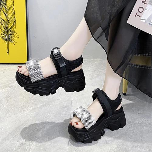 Fashion Summer Women Platform Sandals Wedges Thick Bottom Casual Leather Shoes New Woman 9CM High Heels Comfortable Sandals Sneakers