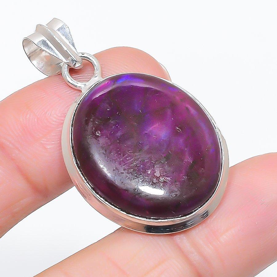 Natural Pink Labradorite Gemstone 925 Sterling Silver Jewelry Pendant 1.65" F8n26