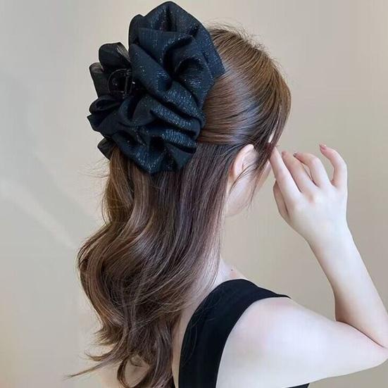 Women Hair Clamp Multi-layered Fabric Decor Solid Color Strong Claw Anti-slip Hair Decoration Organization Lady Hair Styling Tool