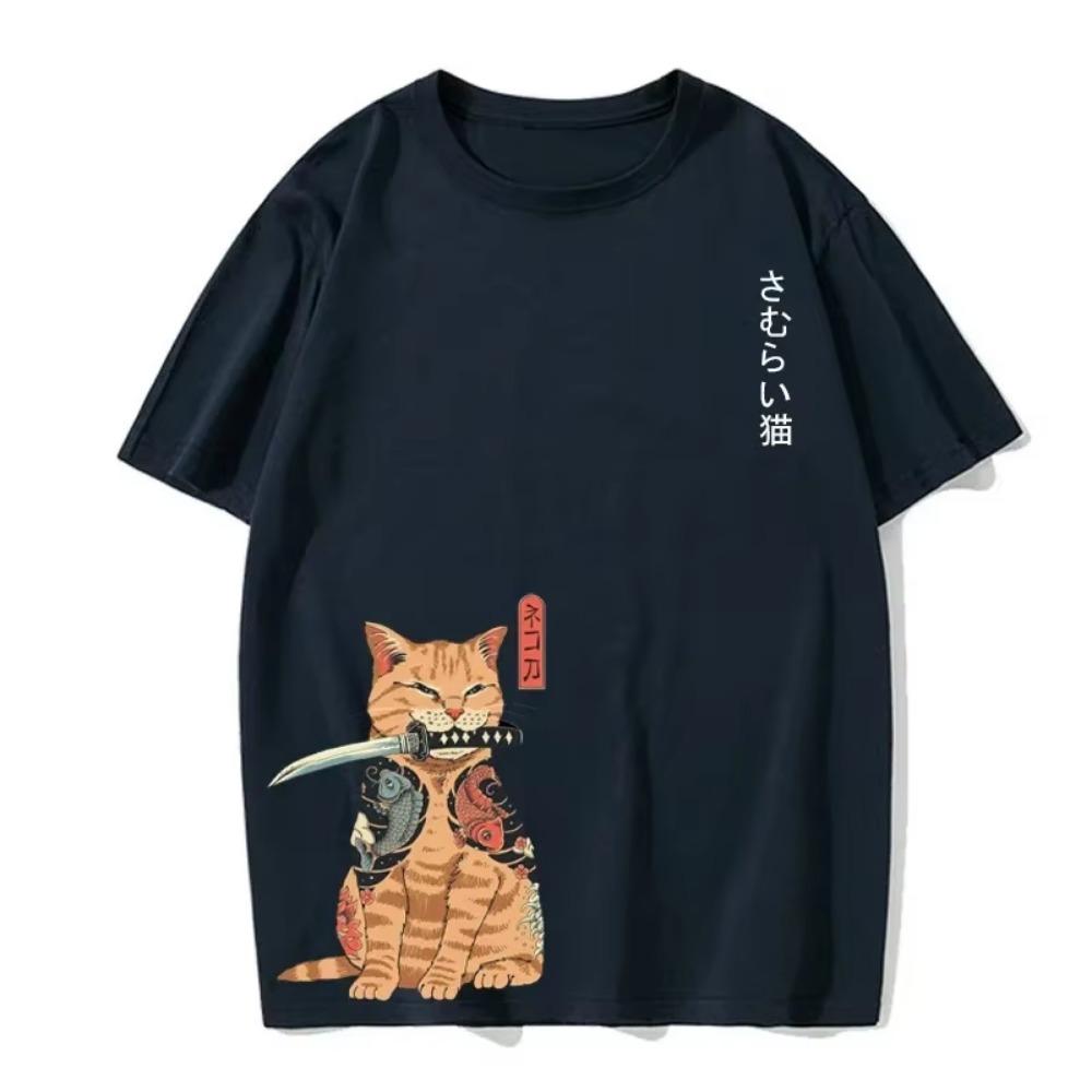 Animal Cat Print Men's T-Shirt Harajuku Cute Loose Short Sleeve Top Casual Fashion Simple T-Shirt European Size Men's Summer Top