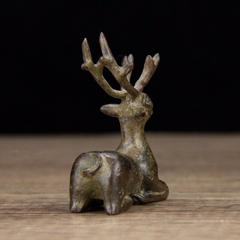 6 Cm Chinese Bronze Deer Statue Old Brass Animal Deer Sculpture