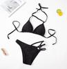 European-American Black Halter Tie-Front Cutout Bikini Swimsuit