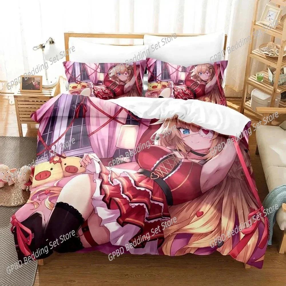 Kawaii Akai Haato Bedding Set Single Twin Double Queen King Cal King Size Bed Linen Set