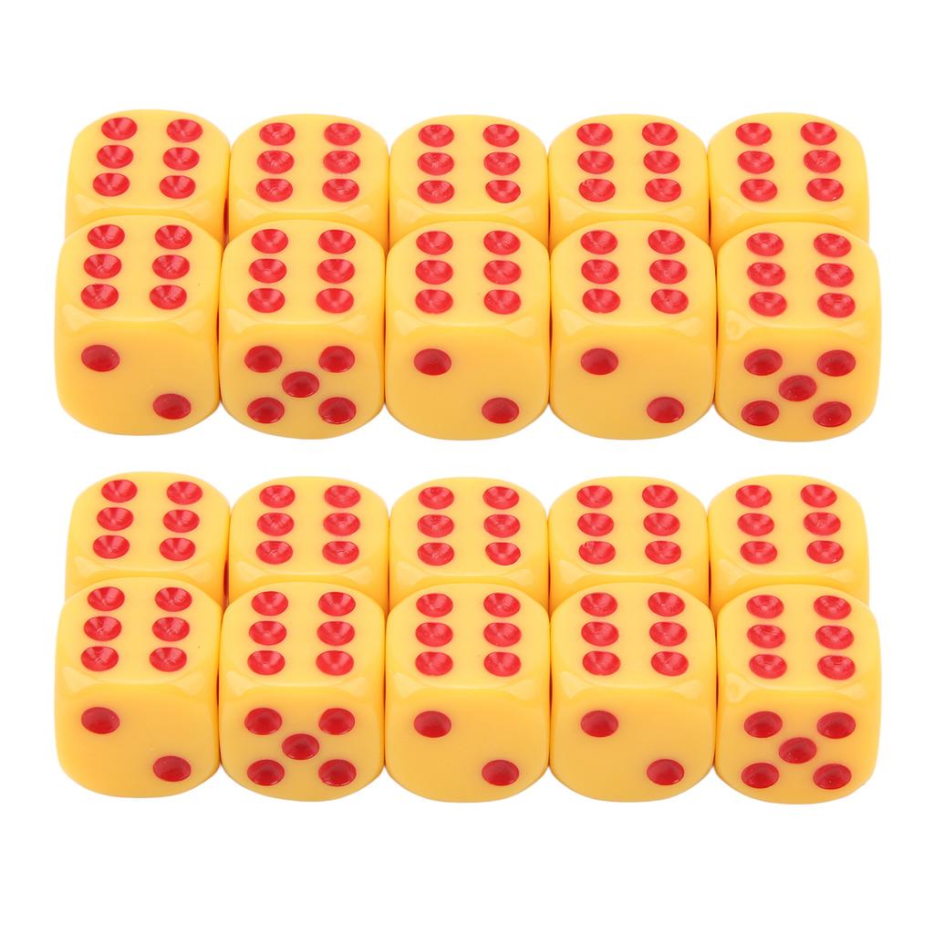 20Pcs 16mm Rounded Corner Dice 6 Sided Game Dice Set for Table Board Games Math Games Yellow Red Dots