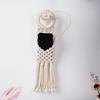 Bohemian Macrame Wall Hanging Handwoven Tassel Door Handle Decor Key & Phone Storage Pocket Transverse Orientation Woven Tapestry for Living Room