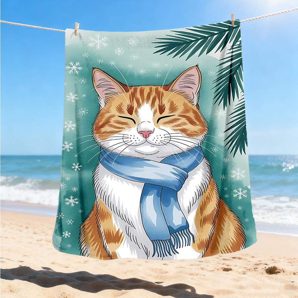 1pc Cat Scarf Winter Outdoor Flannel Blanket Soft All Season Polyester Throw , Perfect for Picnics & Travel , Picnic Accessory