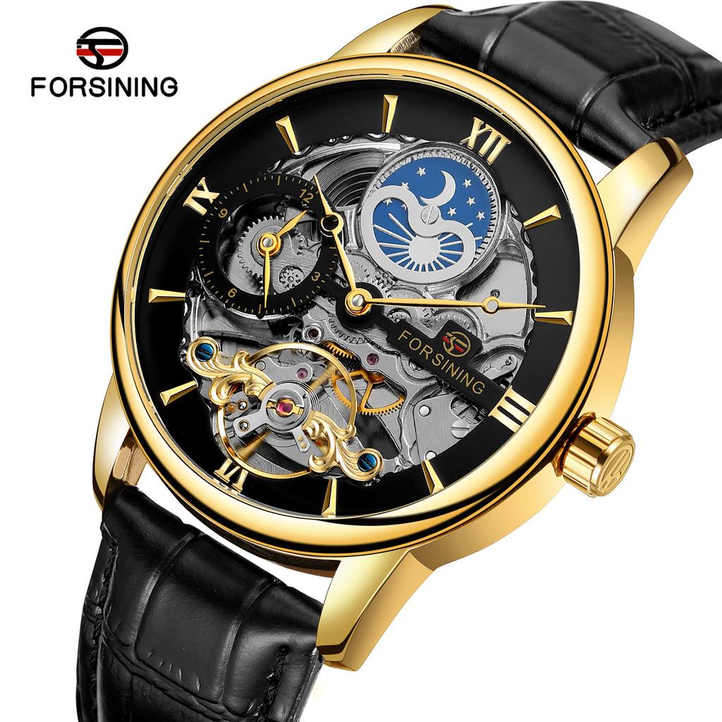 Forsining Men's Fashion Casual Hollow Moon Phase Automatic Mechanical Watch SLZe229-w