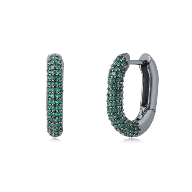 WESTISLAND Oval One-Touch Earrings (Black Green)_WI5084427