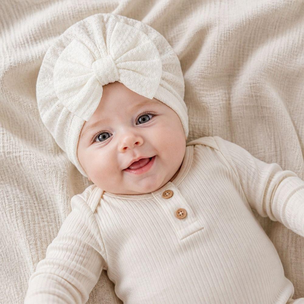 Solid Color Infant Turban Hat Knotted Design Newborn Head Wrap Cute Baby Hat 0-6 Months Fit