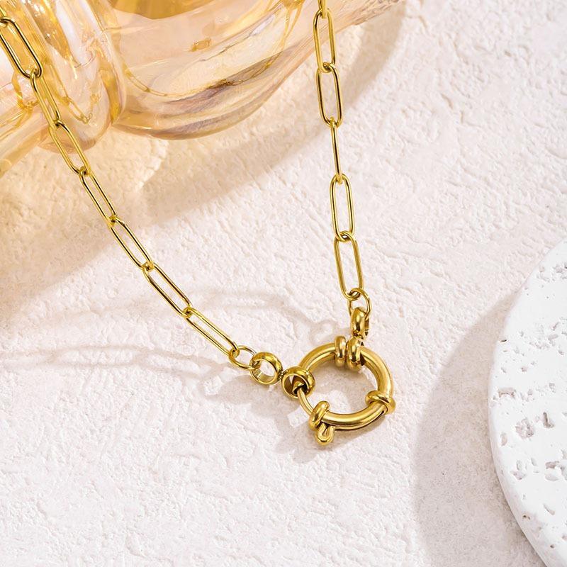 Подвеска на цепочке из нержавеющей стали с позолотой и пружинным застежкой - Универсальная легкая роскошь, модный аксессуар для женщин